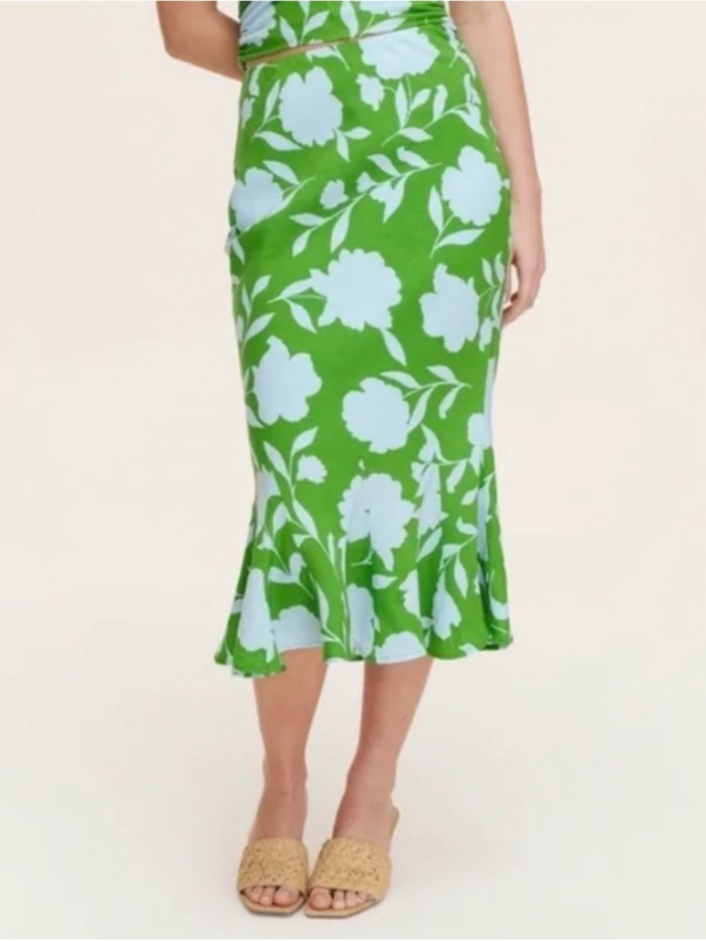 Kate Spade x Target Green Floral Midi Skirt with Fluted Hem - NWT